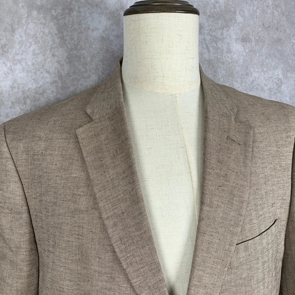 Tommy Hilfiger Linen Blazer Jacket Men 44R Beige Sport Coat